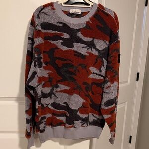 Stone Island Camouflage Crewneck Sweater - Red and Gray